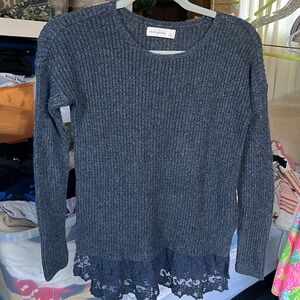 Blue Abercrombie sweater with lace trim